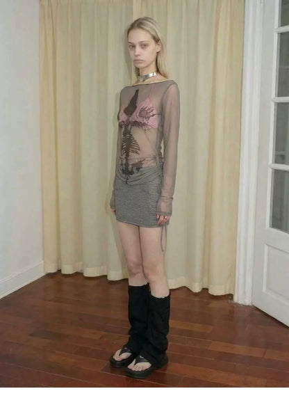 Sheer Asymmetric Skeleton Print Top