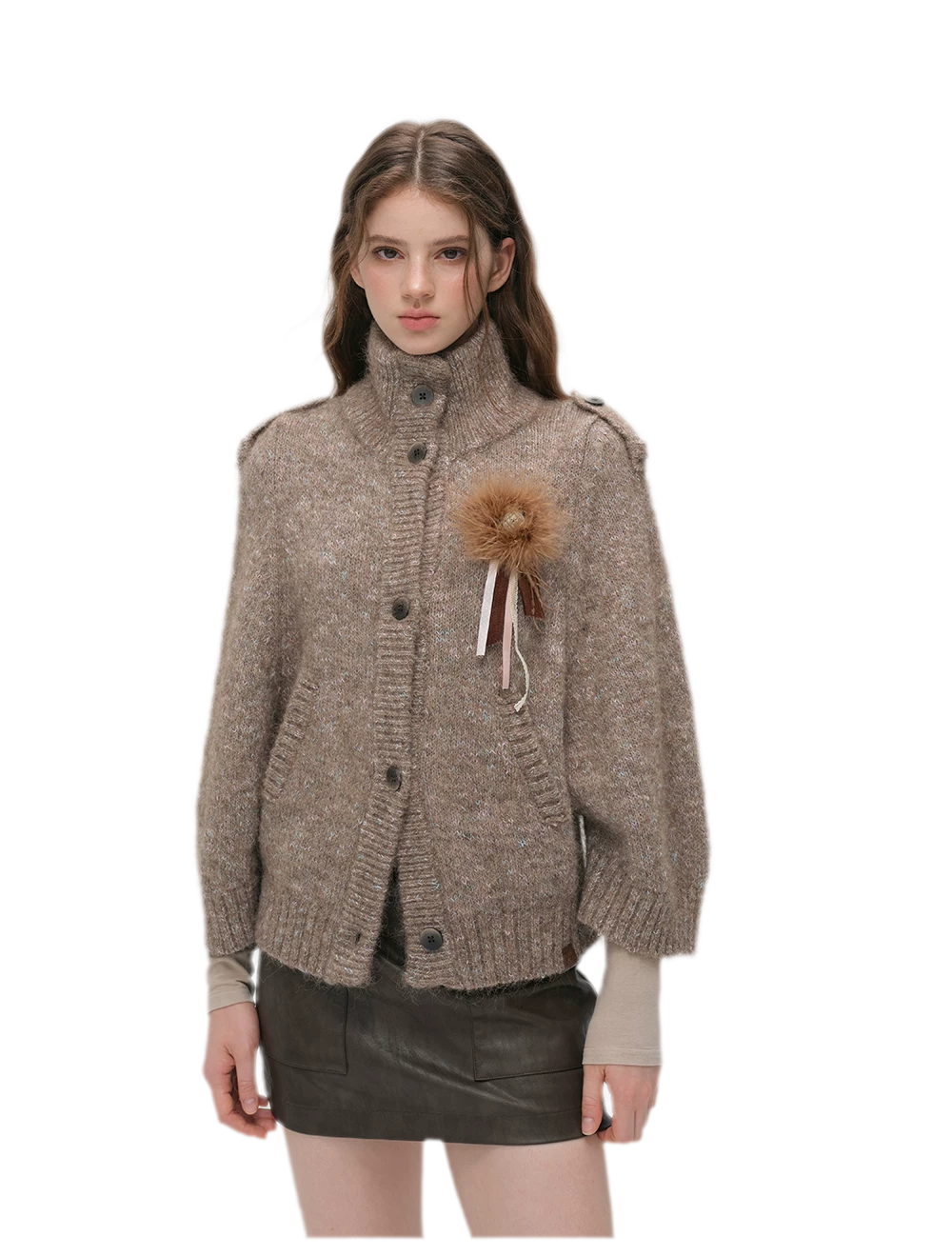 Textured Stand Collar Cardigan