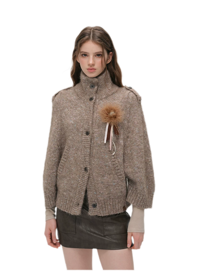 Textured Stand Collar Cardigan