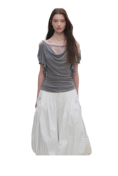 Tencel Lace Cowl Neck Top