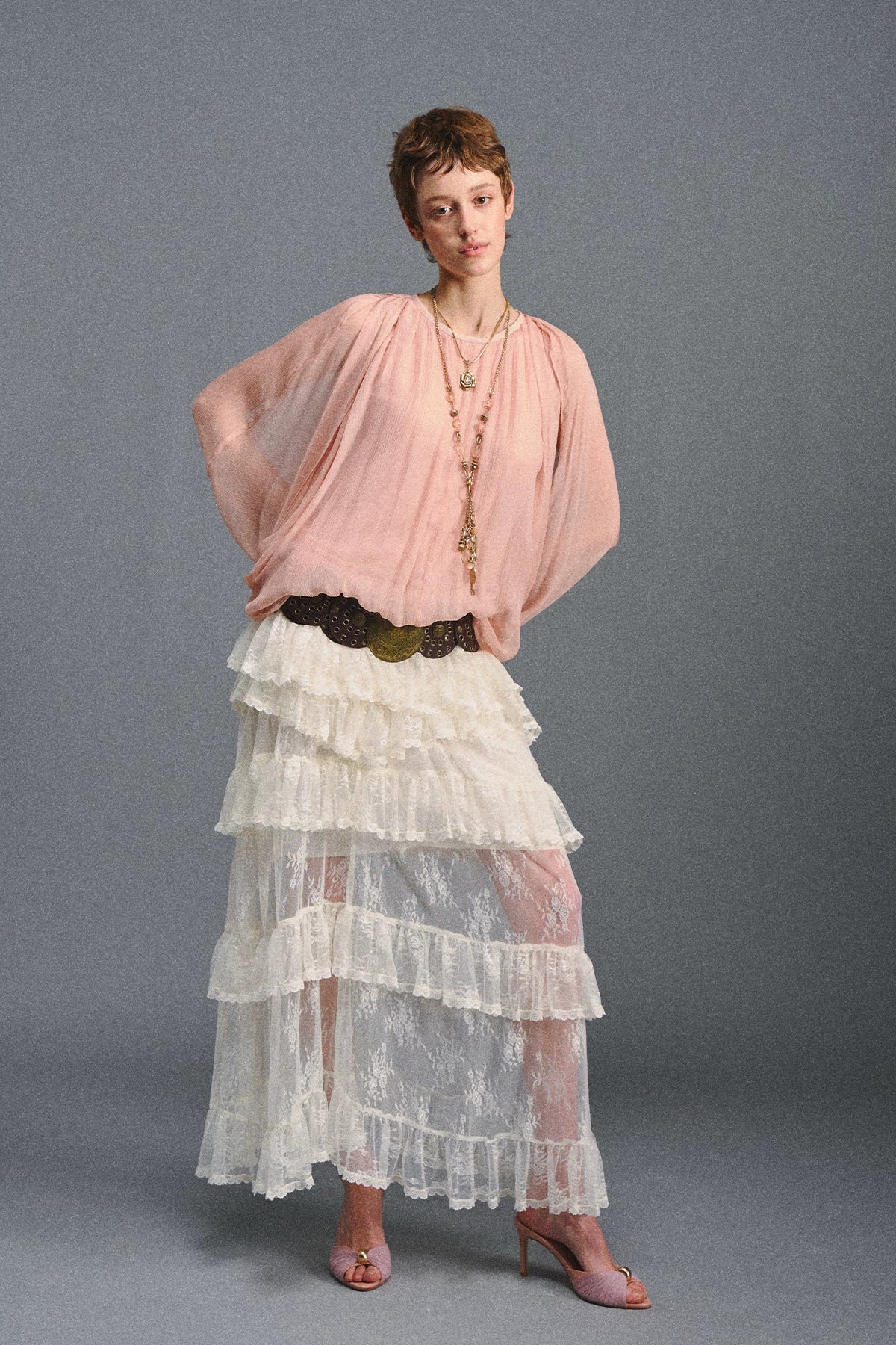 Vintage Romantic Asymmetrical Layered Ruffle Skirt