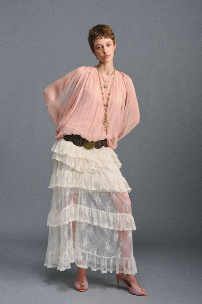 Vintage Romantic Asymmetrical Layered Ruffle Skirt