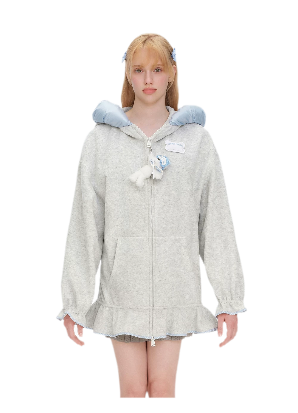Plush Lace-Trimmed Bear Hoodie