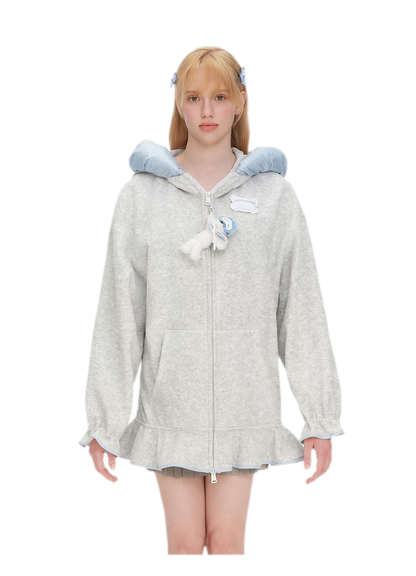 Plush Lace-Trimmed Bear Hoodie