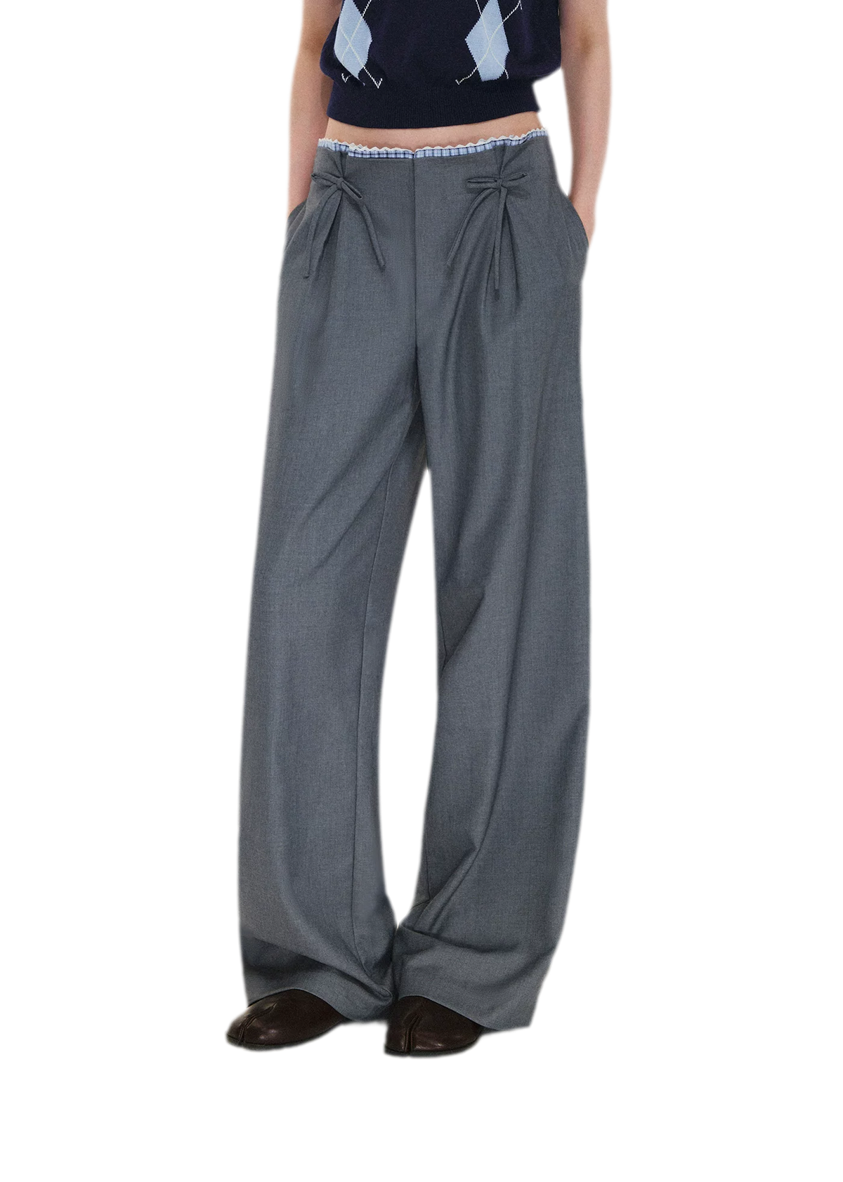 Plaid Lace Waistband Straight Pants