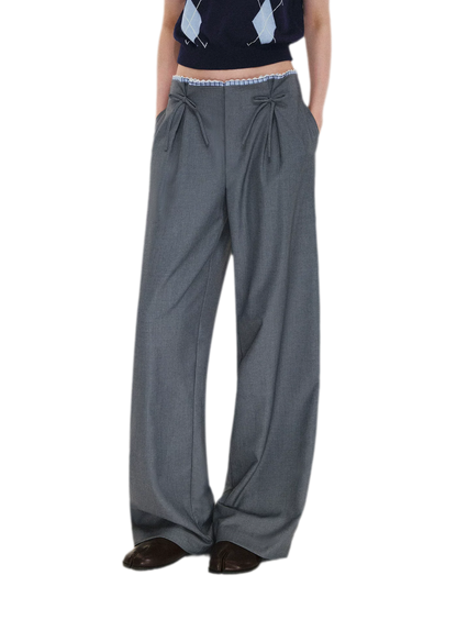 Plaid Lace Waistband Straight Pants
