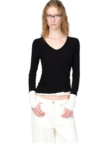 Woll-T-Shirt mit verdrehtem Color-Blocking