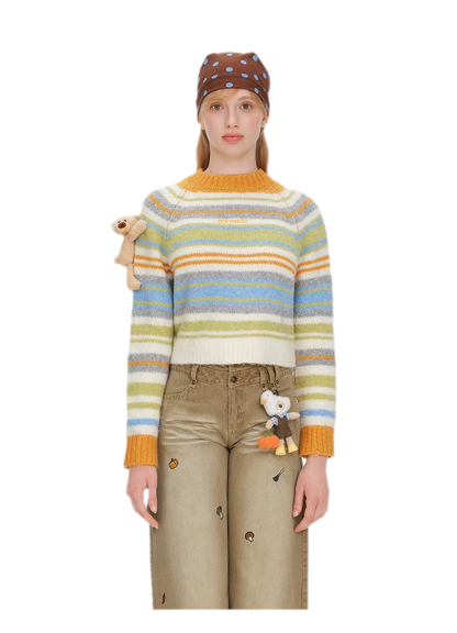 Color-Block Striped Fuzzy Sweater