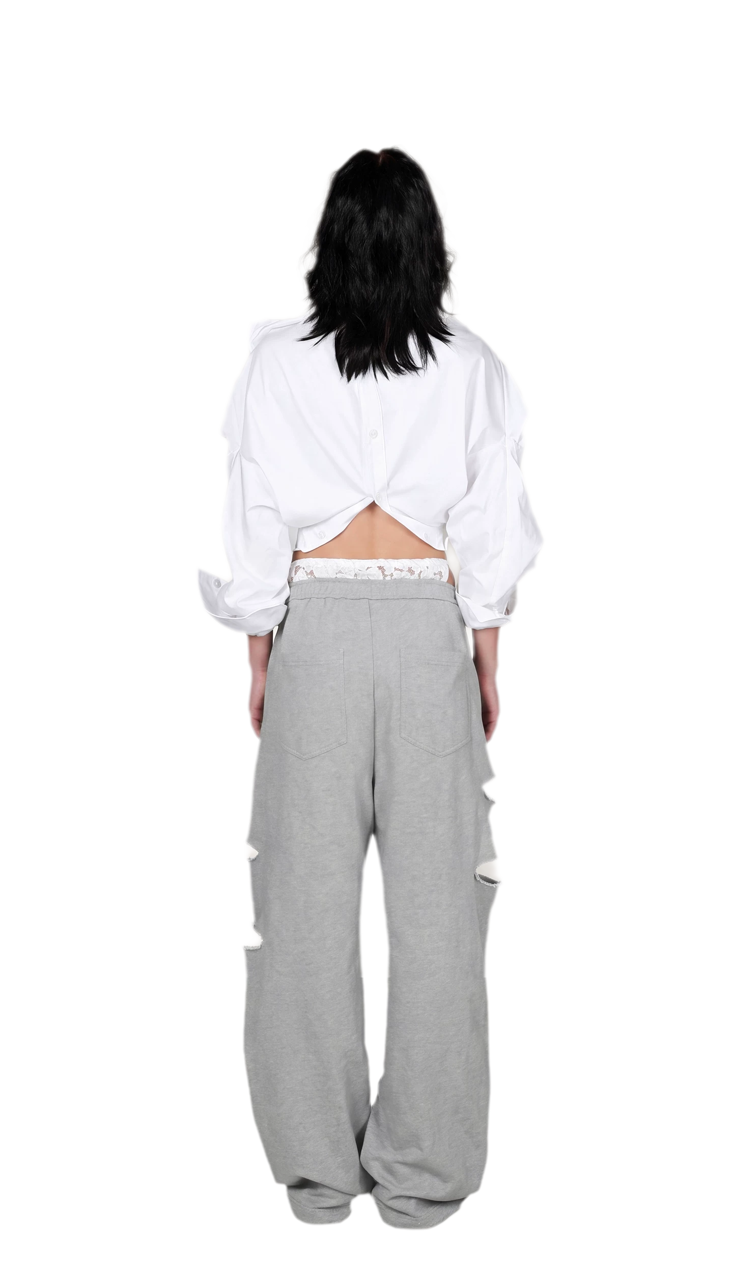 Lace Waist Distressed Pants