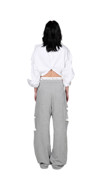 Lace Waist Distressed Pants