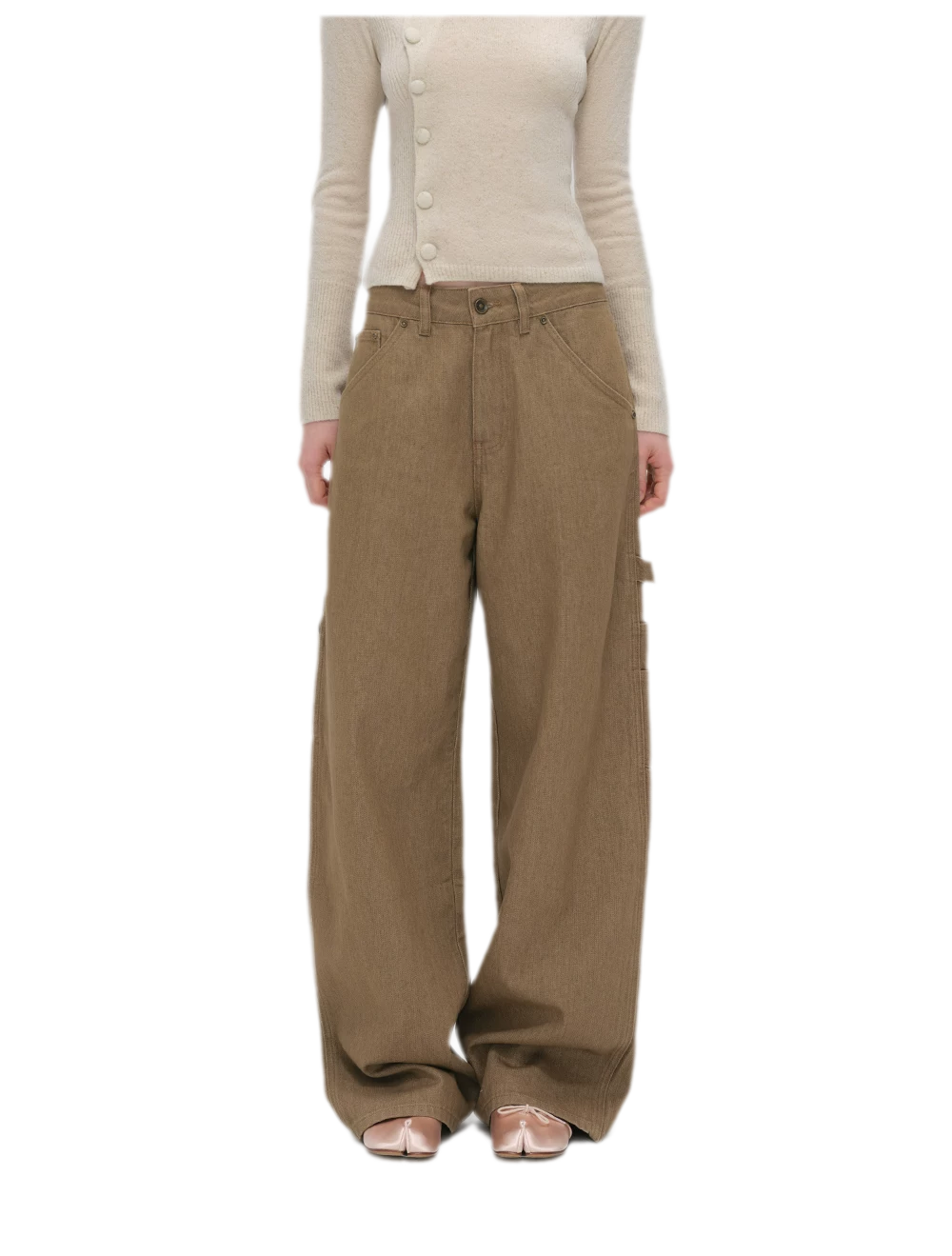 Enzyme-Washed Wide-Leg Utility Jeans