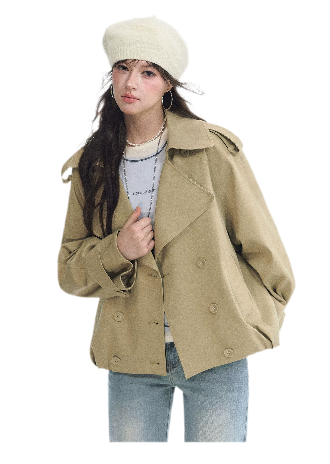 Cotton Cropped Double-Breasted Trench