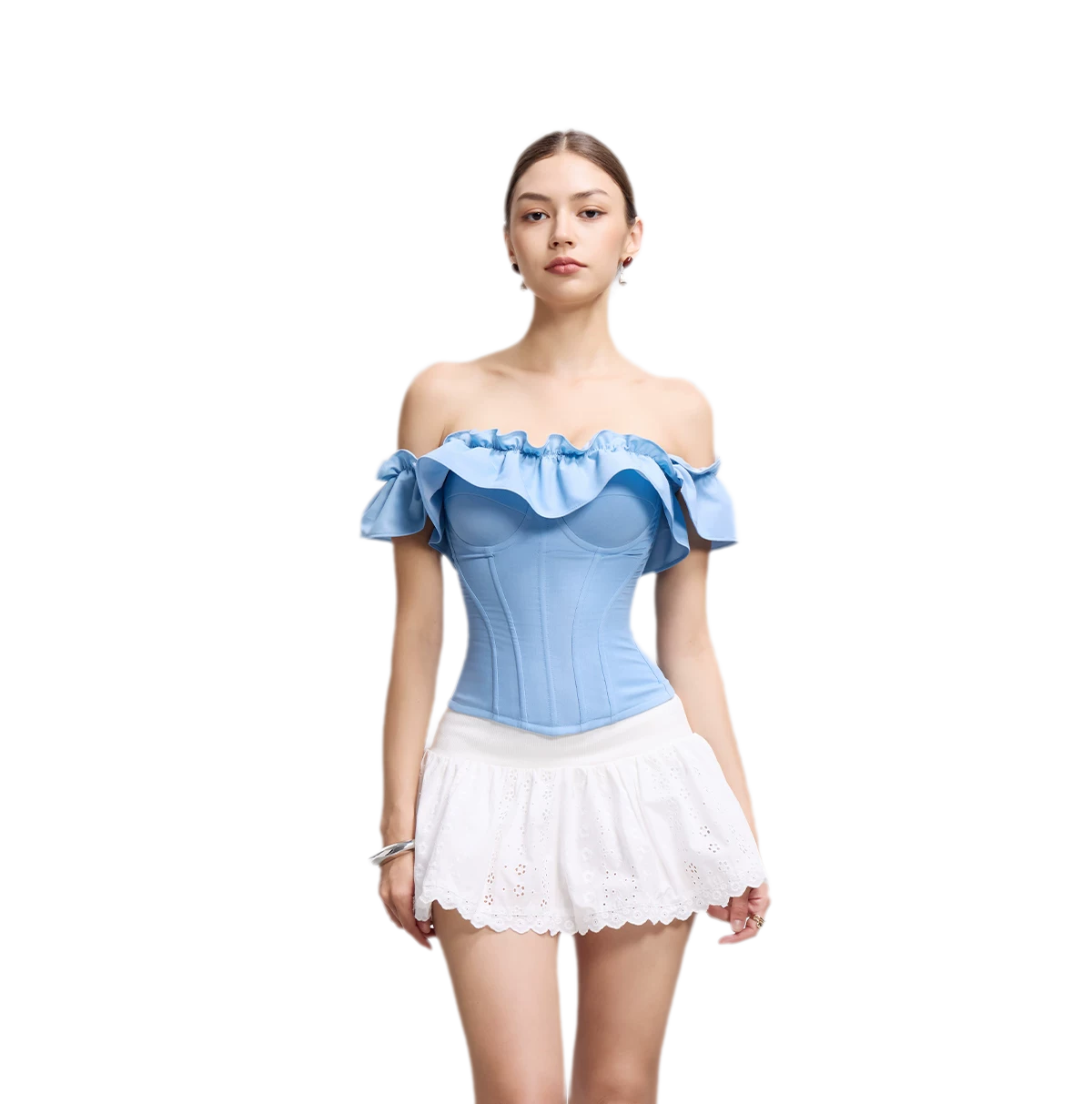 Denim Ruffle Bustier Top