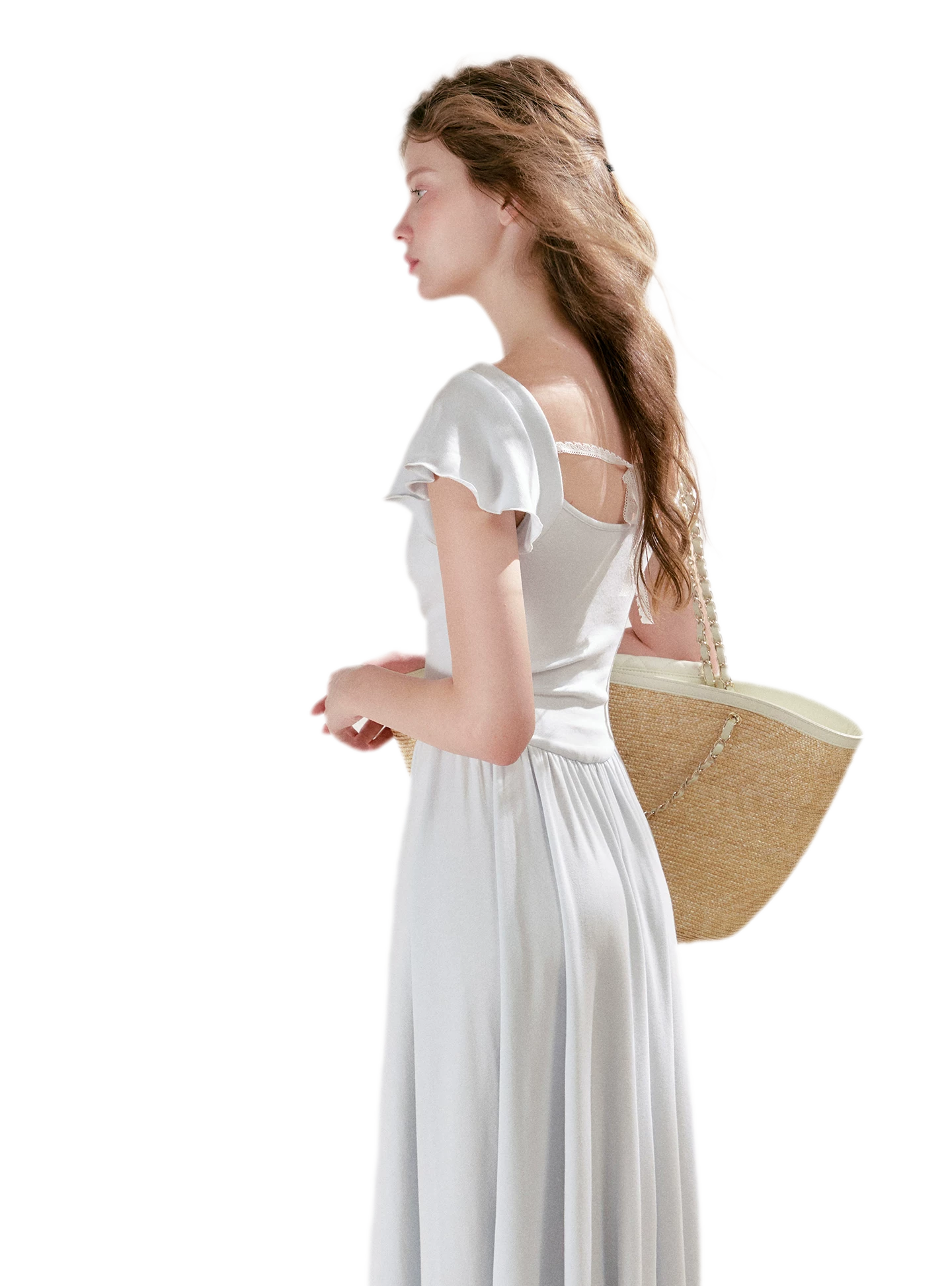 Lace Insert Flutter Sleeve Dress