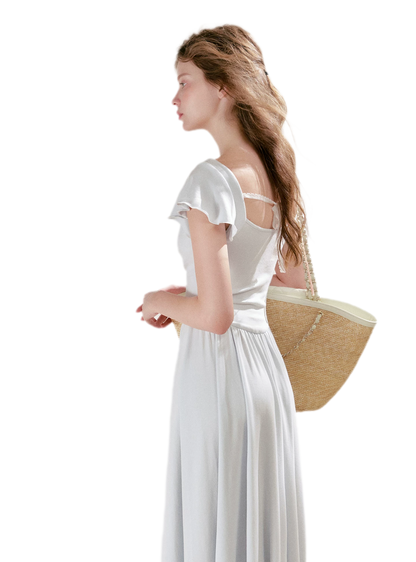 Lace Insert Flutter Sleeve Dress