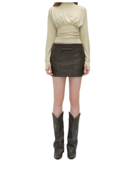 Textured Bow Mini Skirt