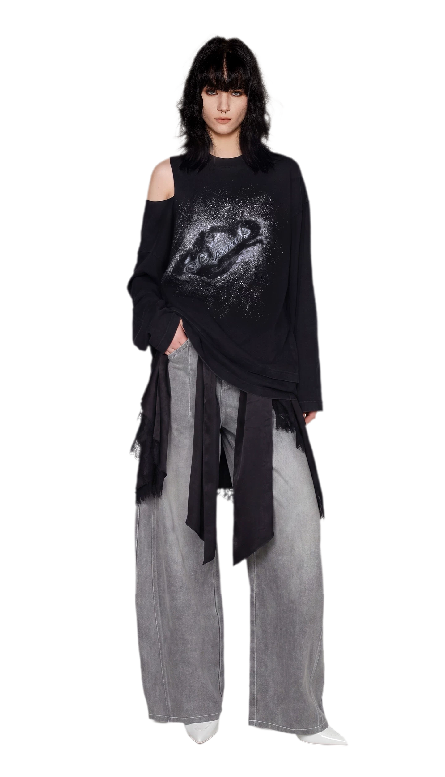 Wax-Dyed Cutout Graphic T-Shirt