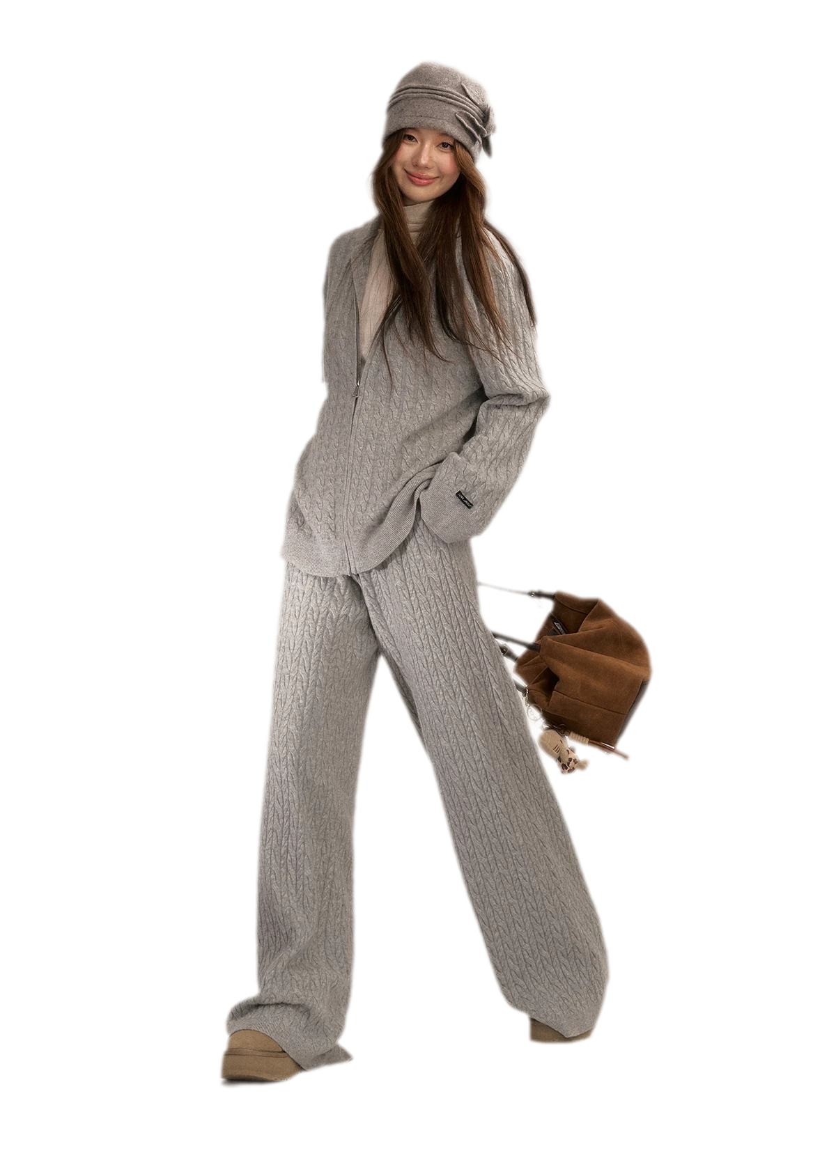 Wool-Blend Cable-Knit Hooded Set