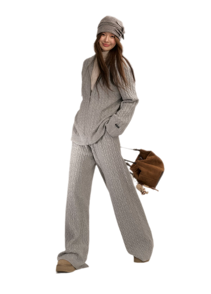 Wool-Blend Cable-Knit Hooded Set