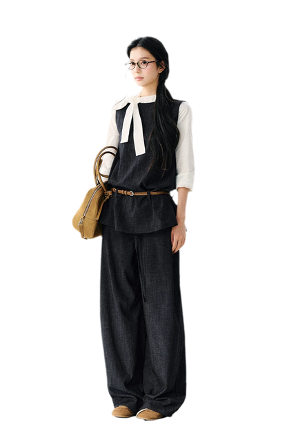 Faux Linen Wide Jeans