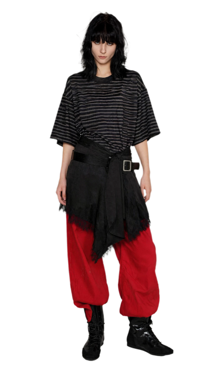 Striped Lace Hem T-Shirt
