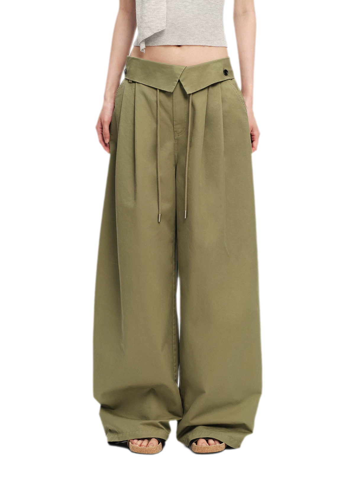 Washed Cross-Waistband Wide-Leg Pants