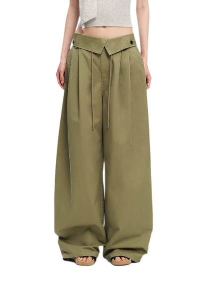 Washed Cross-Waistband Wide-Leg Pants