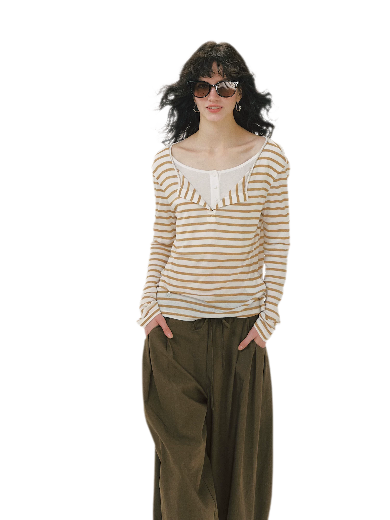 Layered Striped Knit T-Shirt