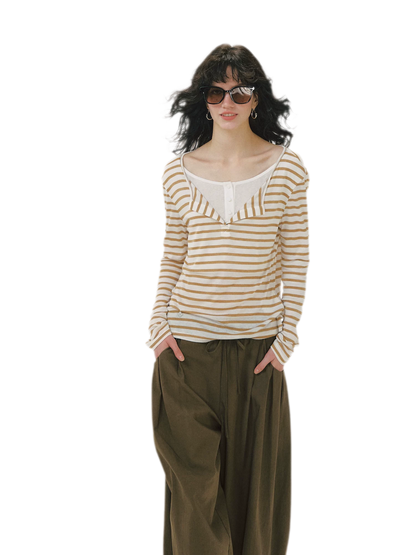 Layered Striped Knit T-Shirt