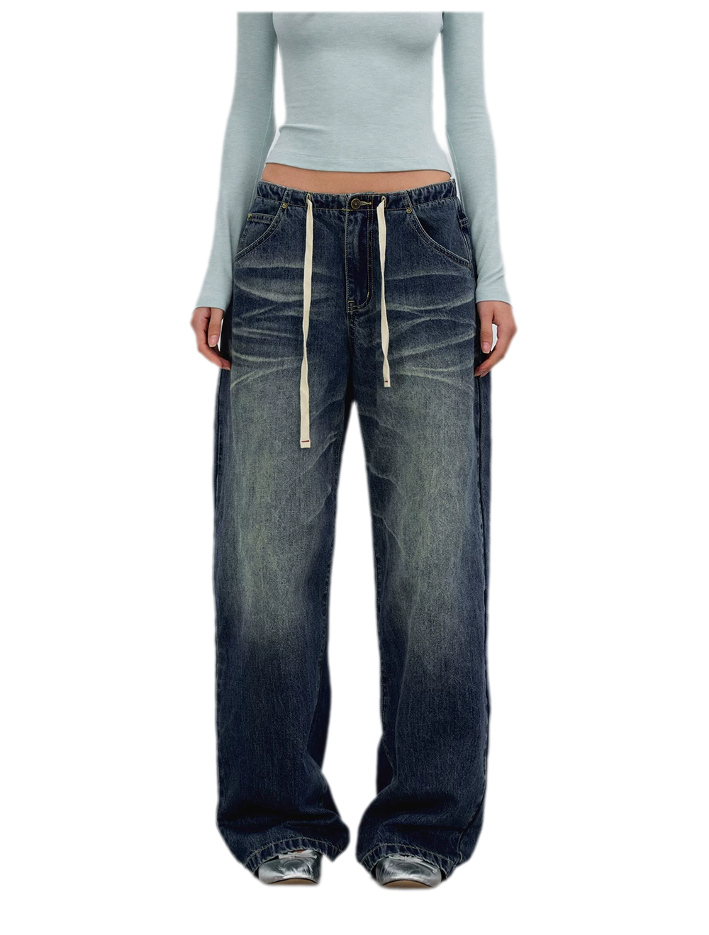 Vintage Wash Wide-Leg Jeans