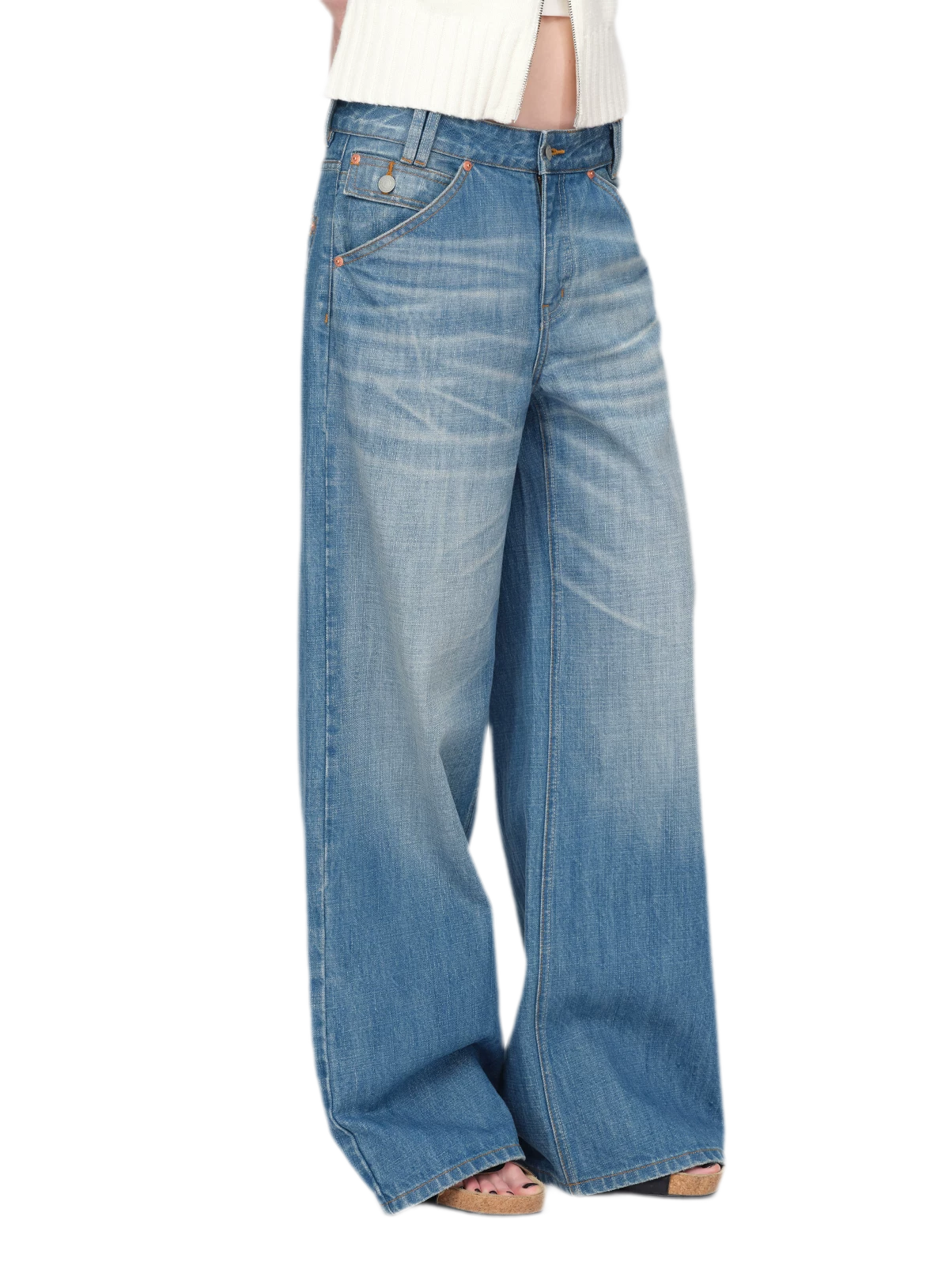 Washed Whisker Wide-Leg Jeans