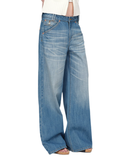 Washed Whisker Wide-Leg Jeans