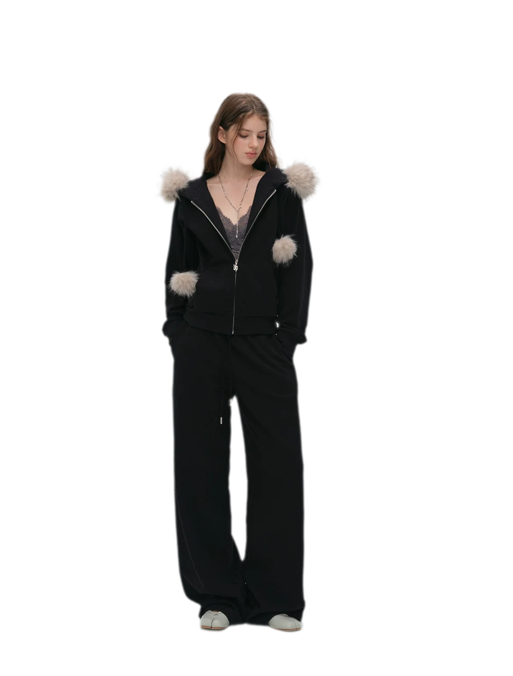 Contrast Fur Hooded Tracksuit