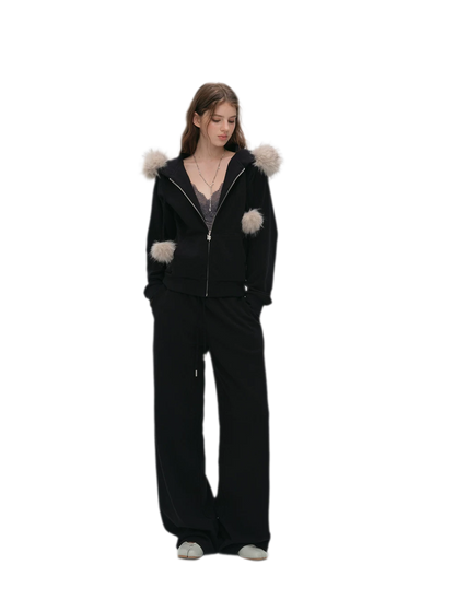 Contrast Fur Hooded Tracksuit