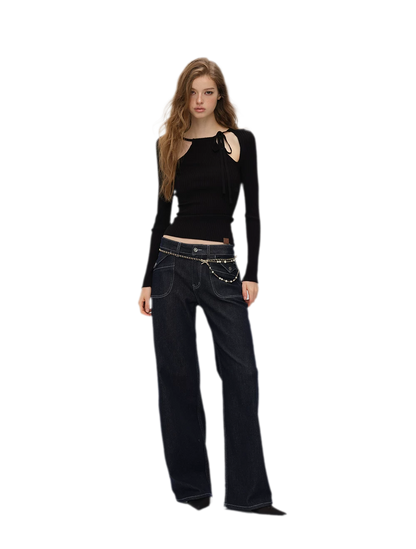 Ribbed Cutout Adjustable-Strap Knit Top