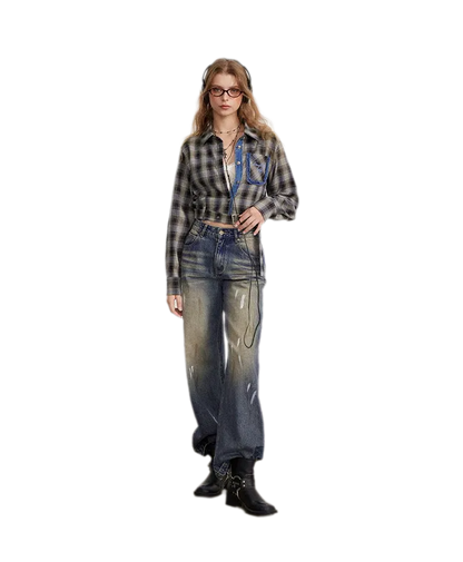 Fringe Plaid Cropped Shirt Jacket