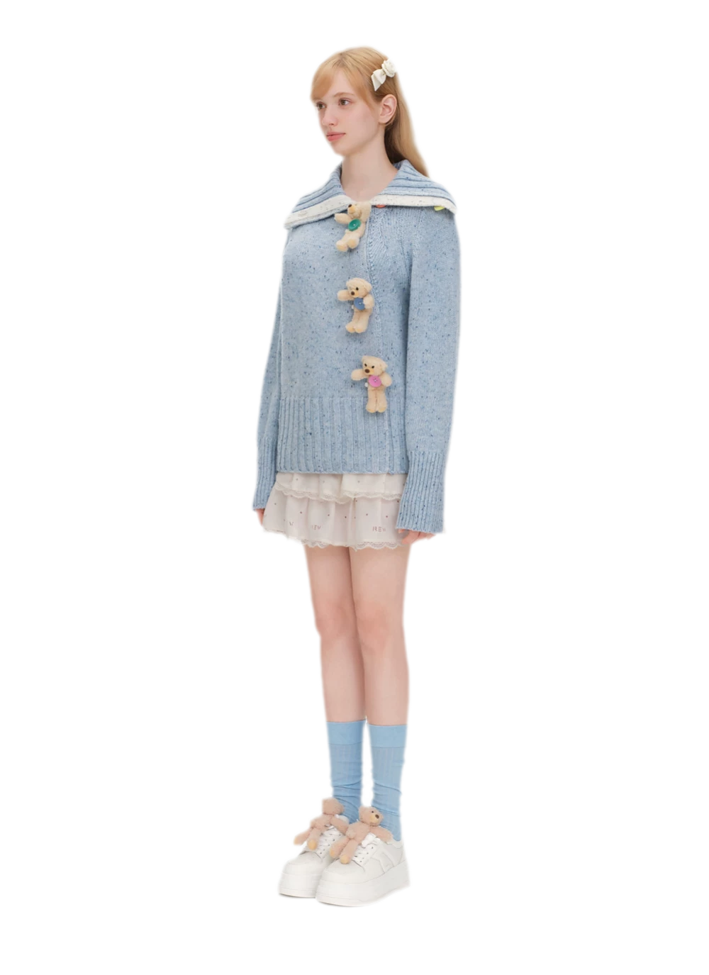 Speckled Slant Collar Knit Sweater