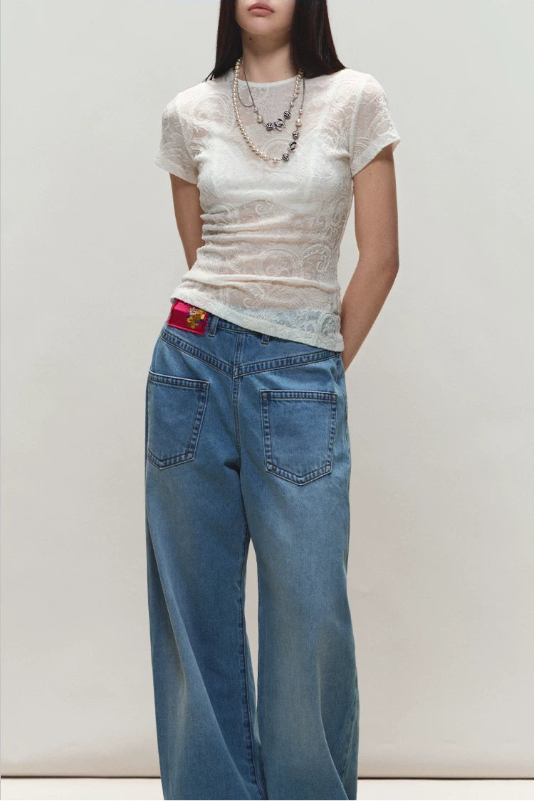 Sheer Wool Lace Paisley Short Sleeve T-shirt