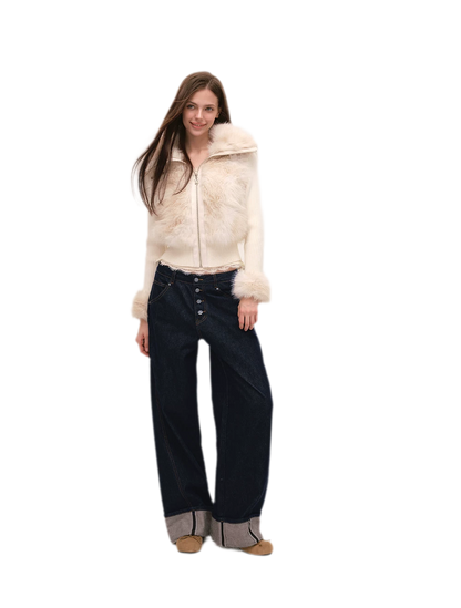 Taillierte Jacke mit Kunstpelz und Stehkragen