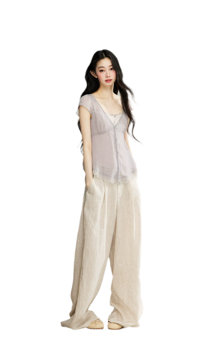 Linen Blend Wide Pants
