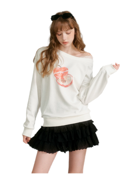 Watercolor Puppy Off-Shoulder Sweatshirt
