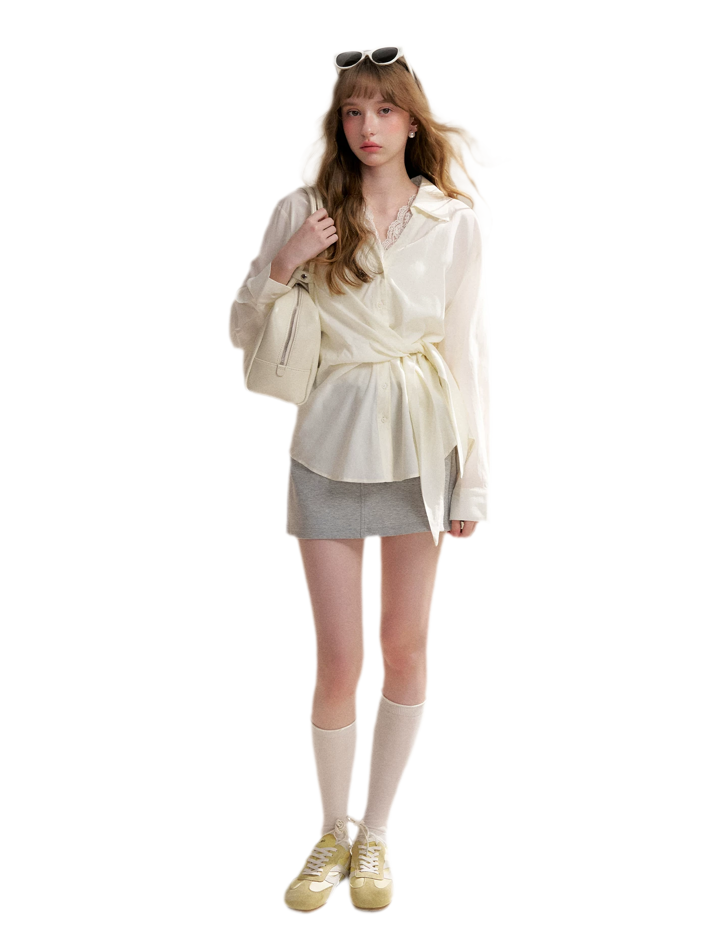 Tencel Lace V-Neck Long Sleeve Shirt