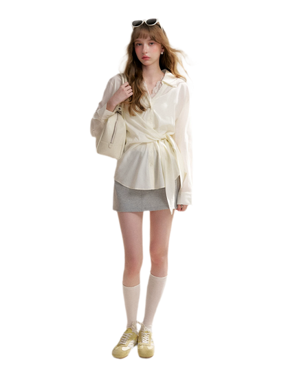 Tencel Lace V-Neck Long Sleeve Shirt