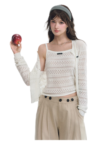 Openwork Cropped Knit Set