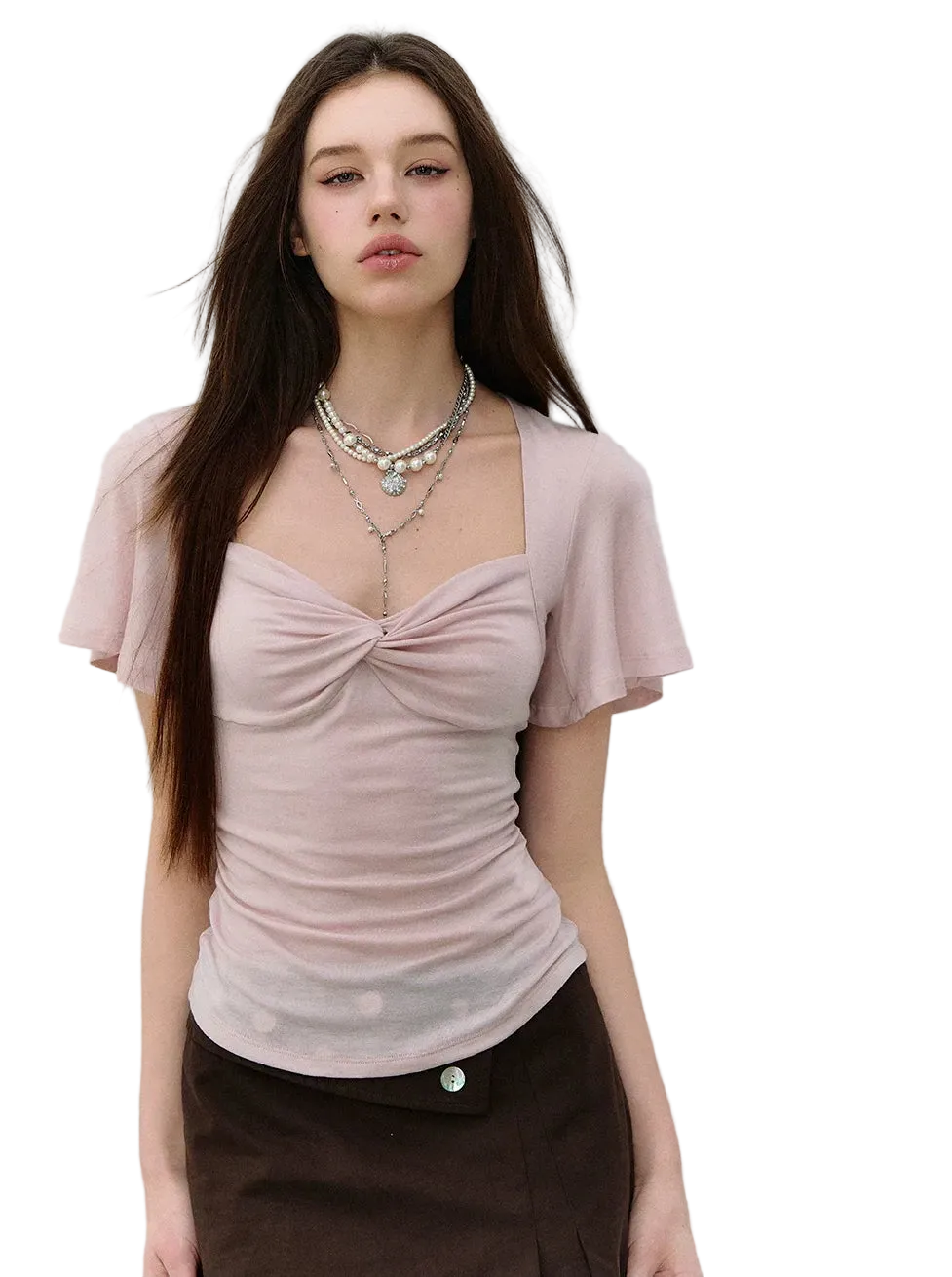 Cross Knot Lyocell Square Neck T-shirt