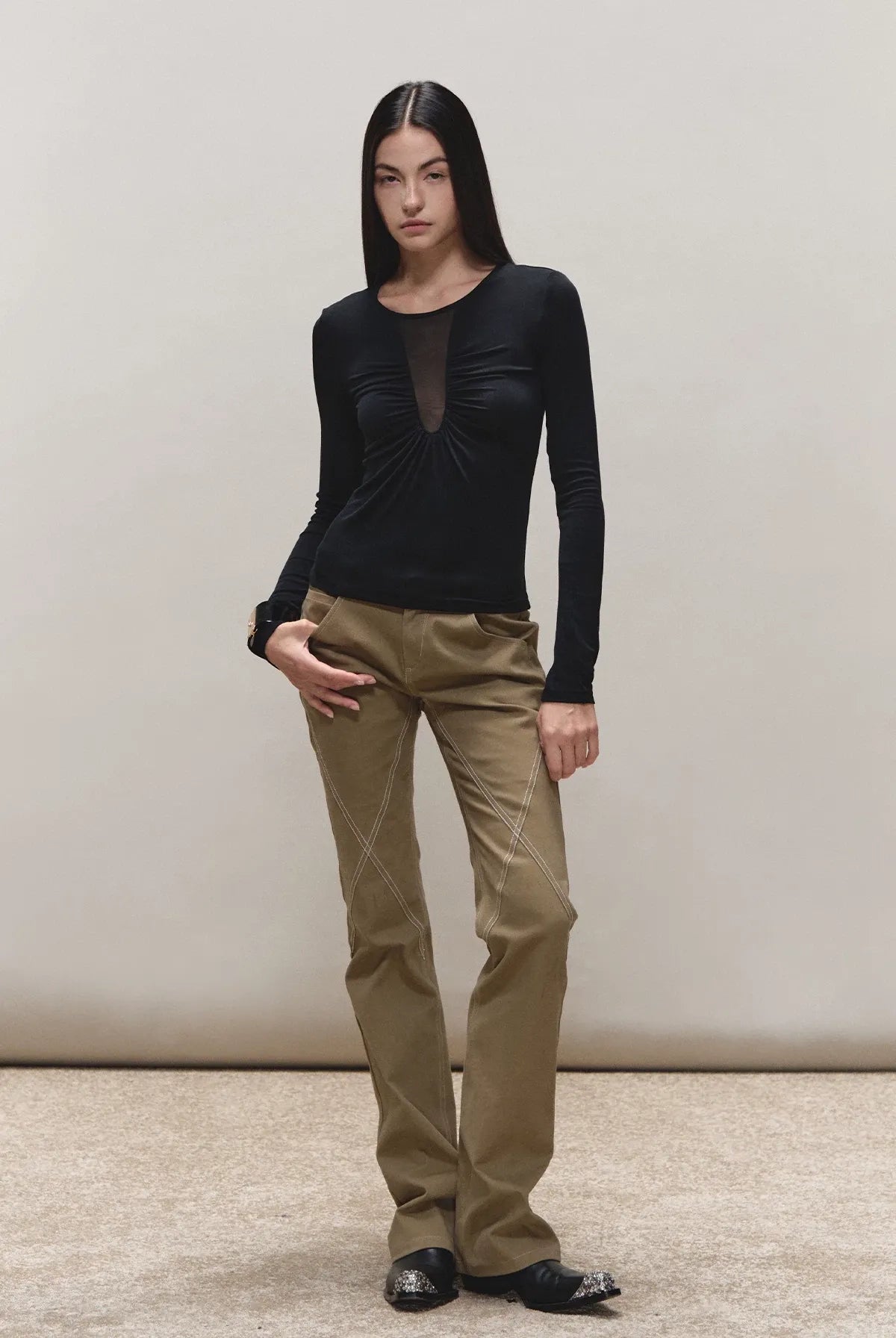 Vintage Distressed Khaki Slim Fit Casual Pants