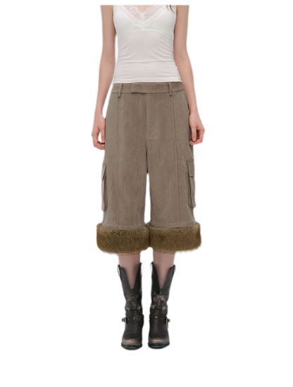 Chenille Cargo Cropped Wide-Leg Pants