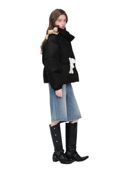 Bear Embroidered Puffer Down Jacket