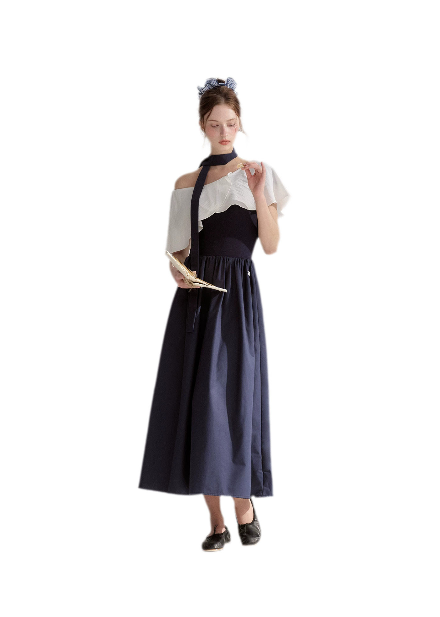 Cape Ribbon Ruffle Dress
