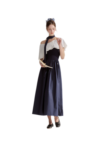 Cape Ribbon Ruffle Dress